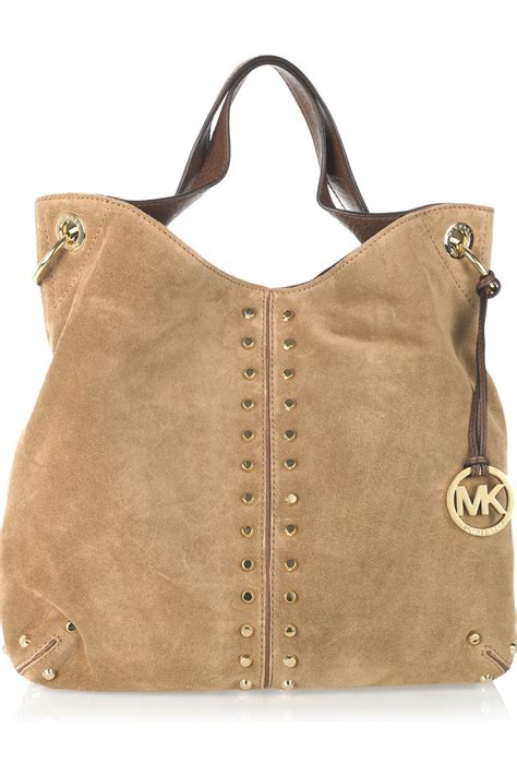 michael kors white and brown bag|brown suede michael kors handbags.